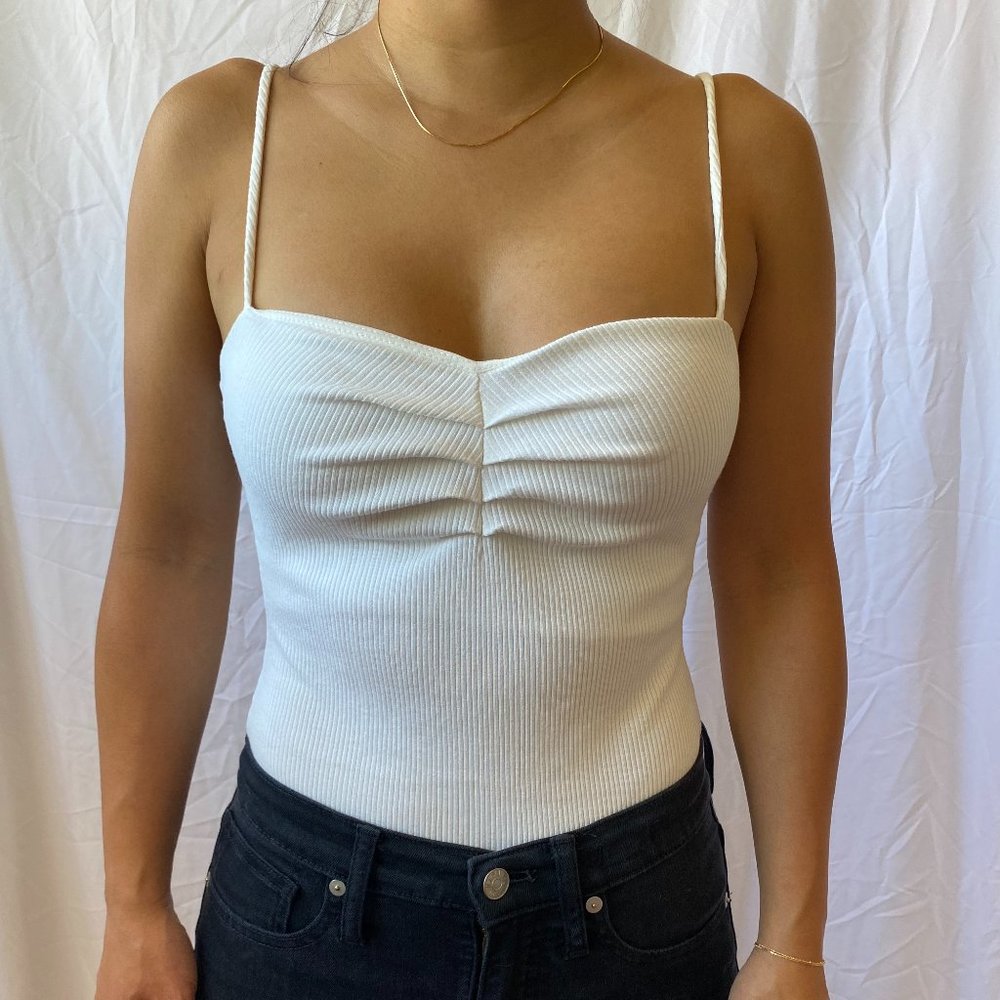 Fashion Nova White Ribbed Bodysuit XS